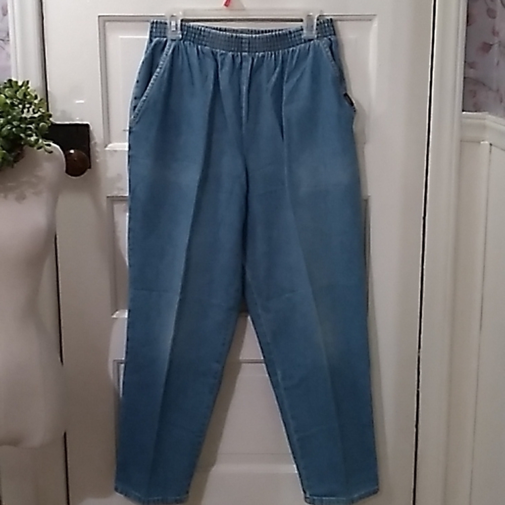 Vintage chic mom grandma coastal pants elastic waist pockets